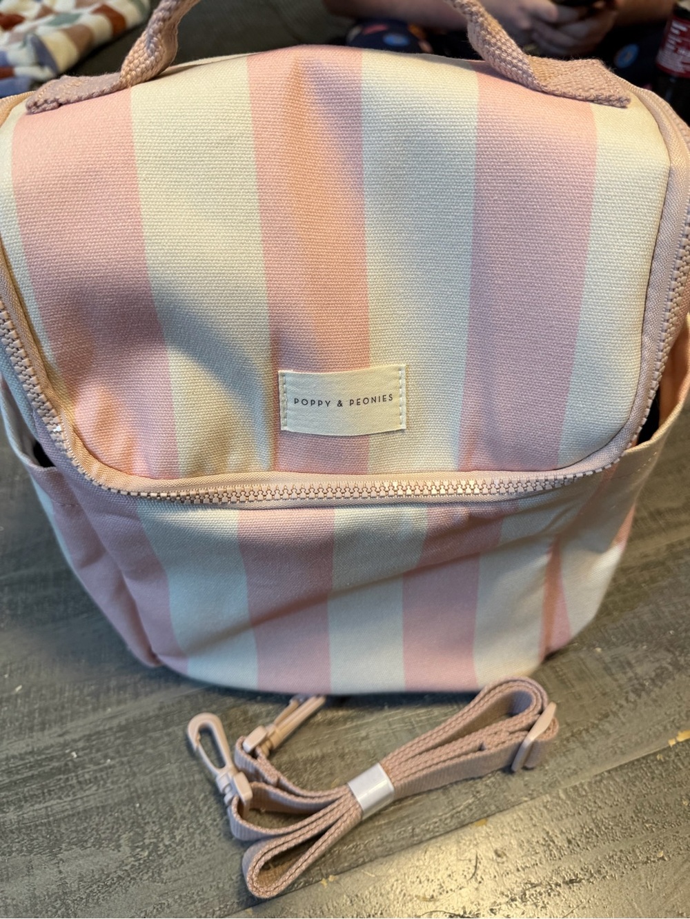 Poppy & Peonies Pink and White Striped Crossbody Bag